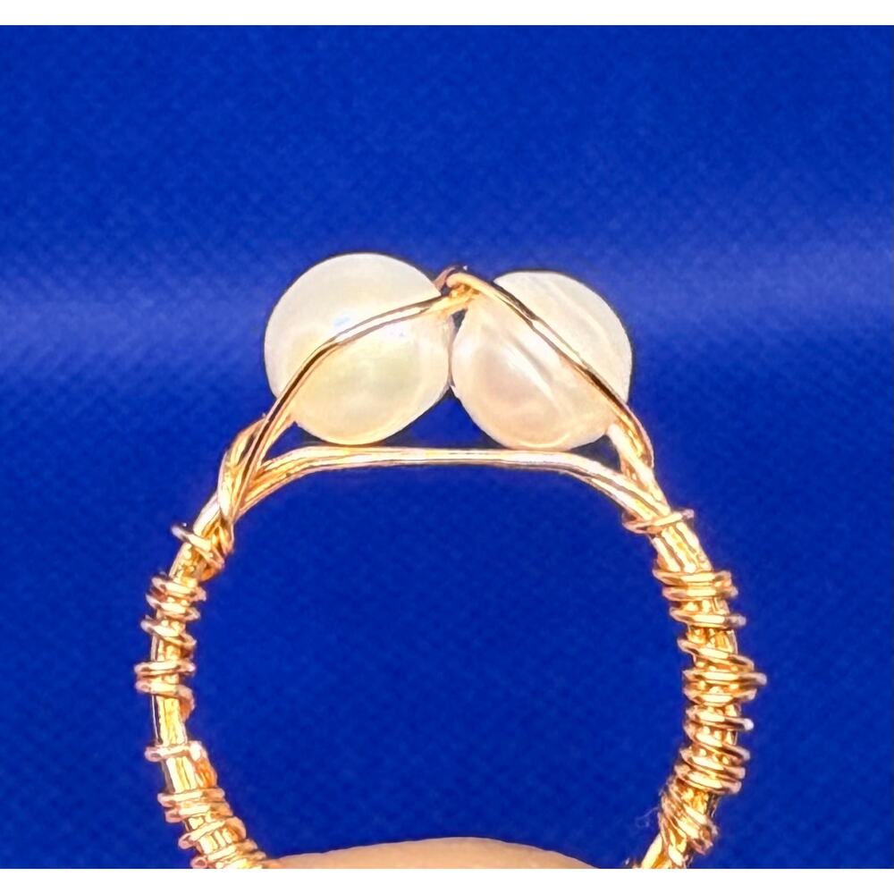 Handmade Freshwater Pearl Wire Wrapped Ring Size 6 Gold Tone